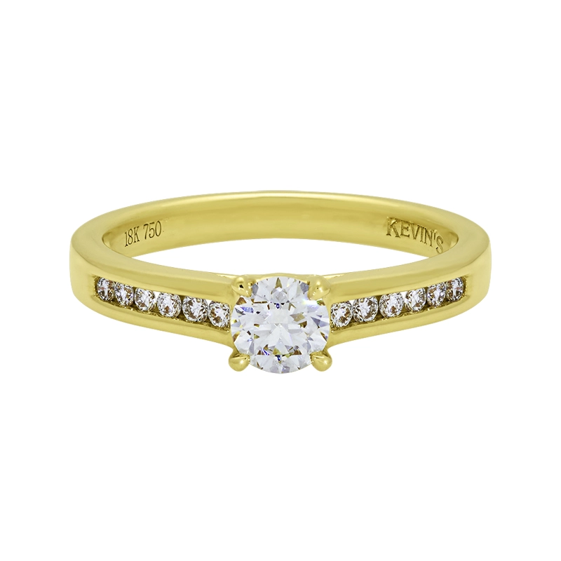 Anillo de compromiso con diamante central redondo GIA de 0.32ct y decoración en diamantes, oro tono amarillo 18k