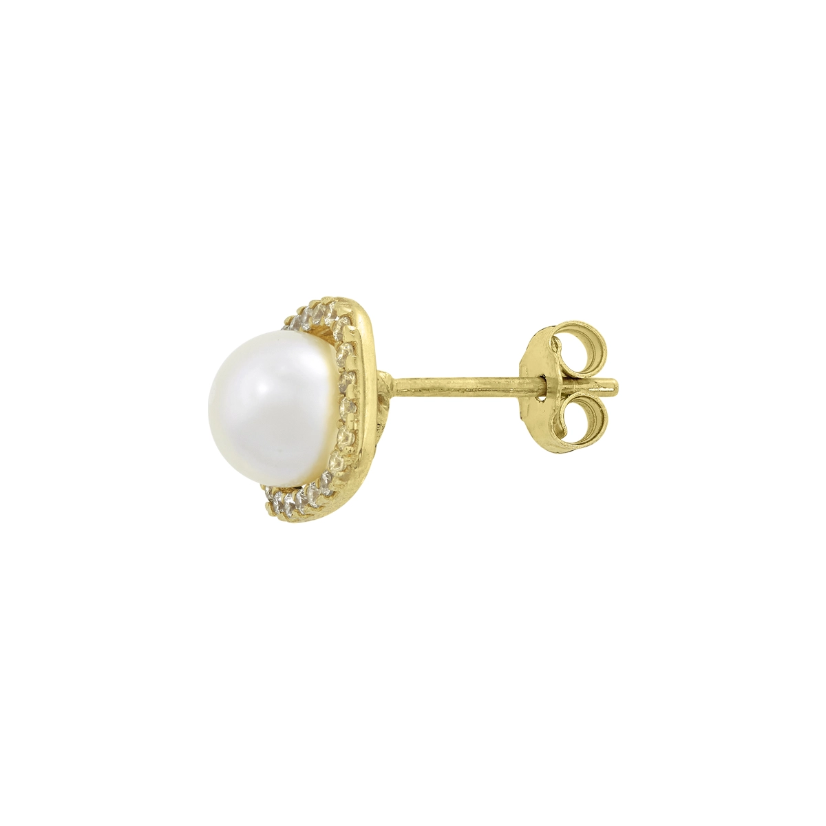 Topos en oro amarillo de 18 Kilates, Uñas+decoración, con perlas centrales de 6 mm de ancho aprox y decoración en zircones