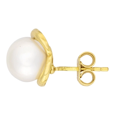 Topos en oro amarillo de 18 Kilates, Onda, con perlas centrales de 8 mm de ancho aprox, 8 mm. de ancho