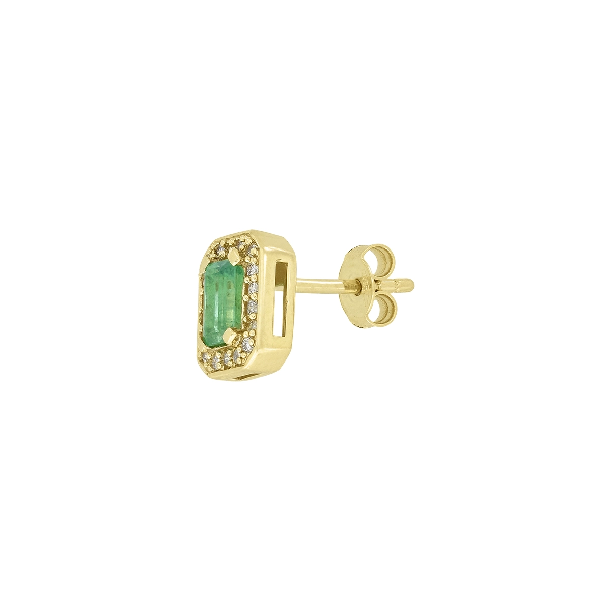 Topos en oro amarillo de 18 Kilates, Uñas+decoración, con 2 esmeraldas centrales de 0.70 Ct y decoración en diamantes de 0.18 Ct