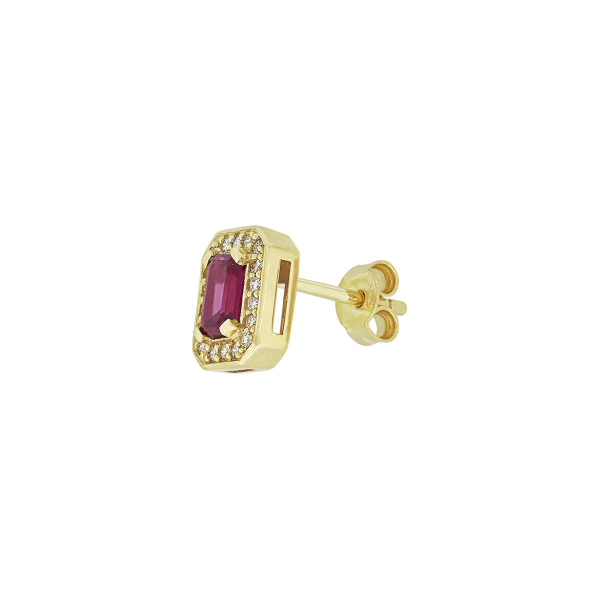 Topos en oro amarillo de 18 Kilates, Uñas+decoración, con 2 rubís centrales de 0.65 Ct y decoración en diamantes de 0.18 Ct