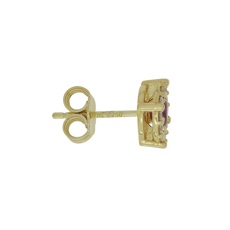 Topos en oro amarillo de 18 Kilates, Uñas+decoración, con 2 rubís centrales de 0.64 Ct y decoración en diamantes de 0.24 Ct