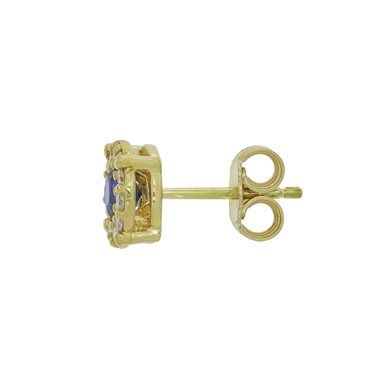 Topos en oro amarillo de 18 Kilates, con 2 zafiros centrales de 0.64 Ct y decoración en diamantes de 0.24 Ct