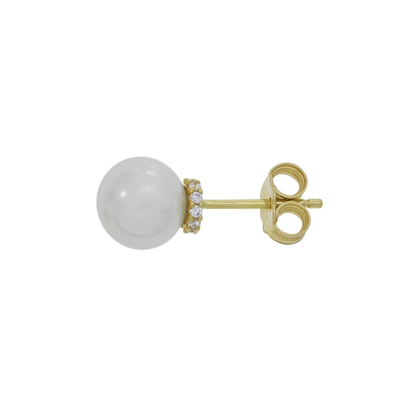 Topos en oro amarillo de 18 Kilates, con perlas centrales de 7.50 mm de ancho aprox y decoración en zircones