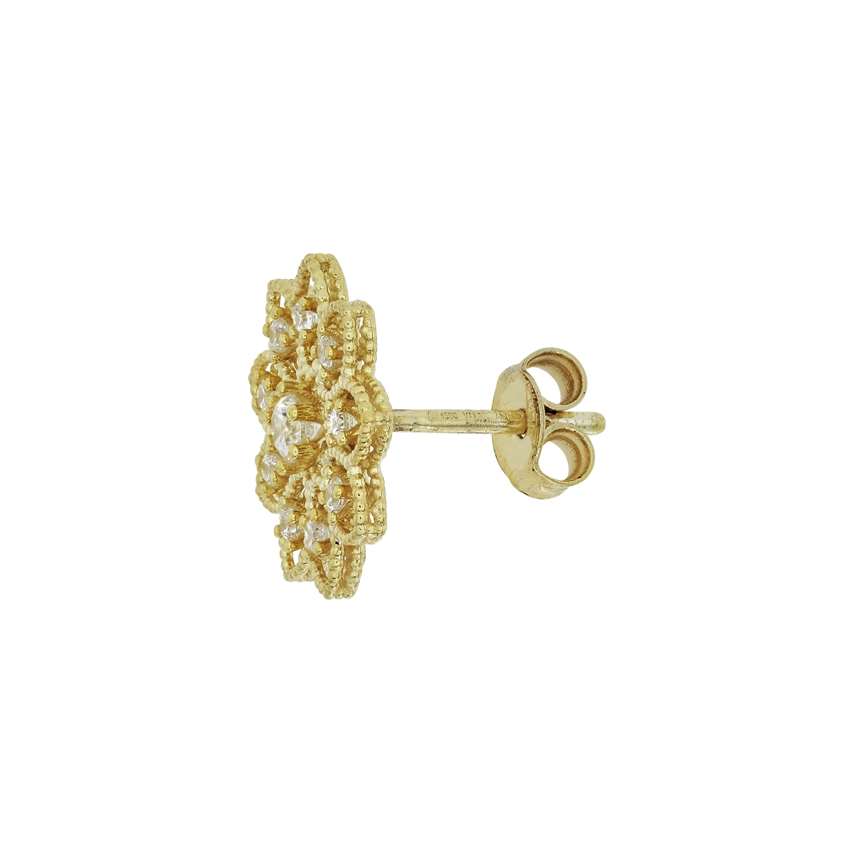 Topos de flores en oro amarillo de 18 Kilates con visos, con zircones