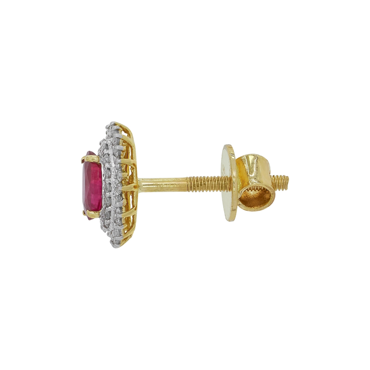 Topos en oro amarillo de 18 Kilates, Uñas+decoración, con 2 rubís centrales de 0.55 Ct y decoración en diamantes de 0.20 Ct