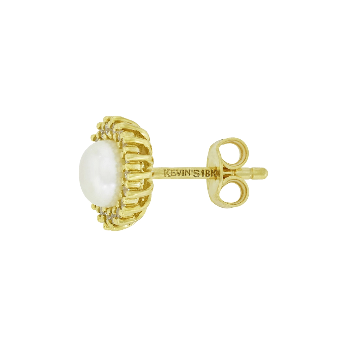 Topos en oro amarillo de 18 Kilates, Bisel, con perlas centrales de 4.50 mm de ancho aprox y decoración en zircones, 8.50 mm. de ancho