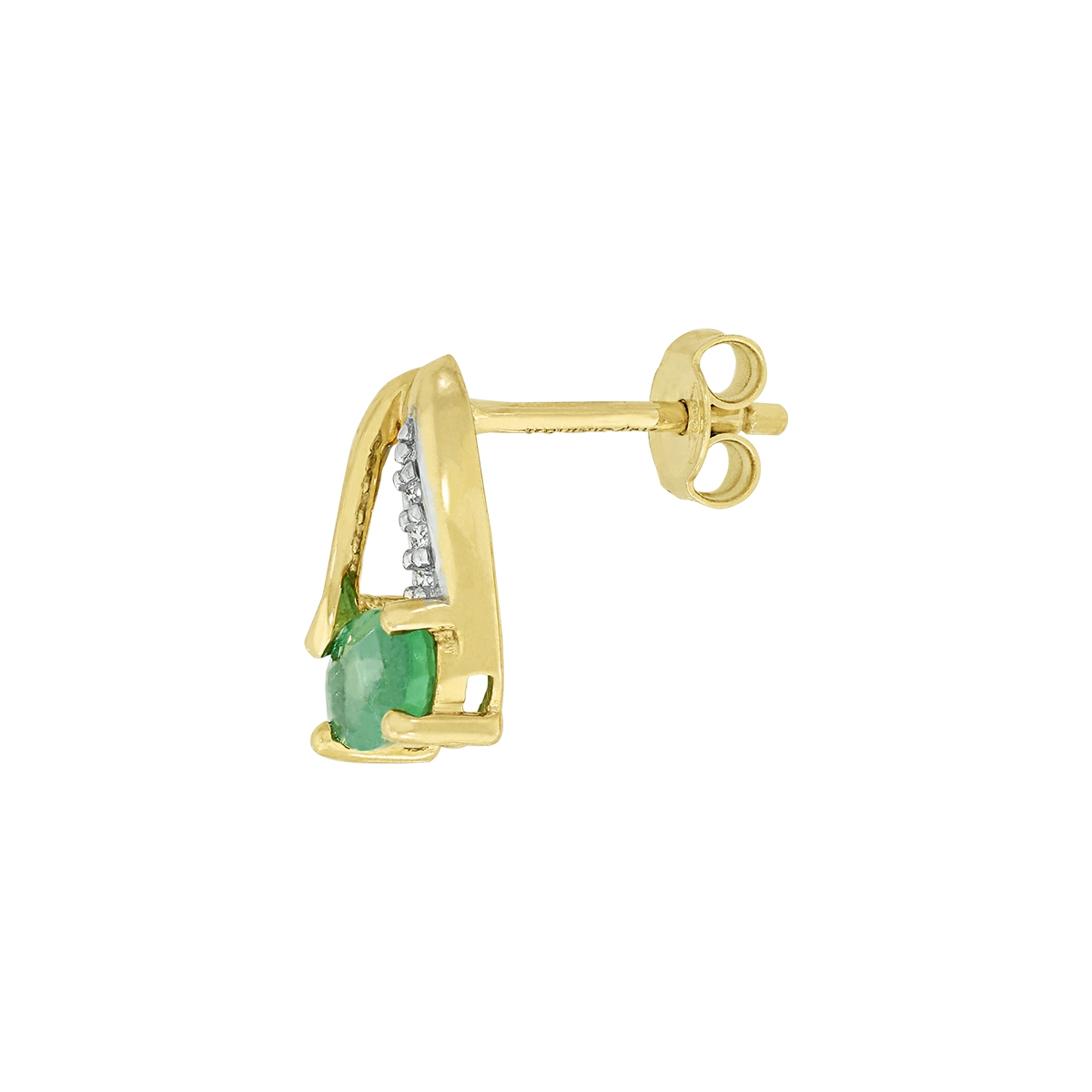 Topos en oro amarillo de 18 Kilates, Franja, con 2 esmeraldas centrales de 0.75 Ct y decoración en diamantes de 0.03 Ct