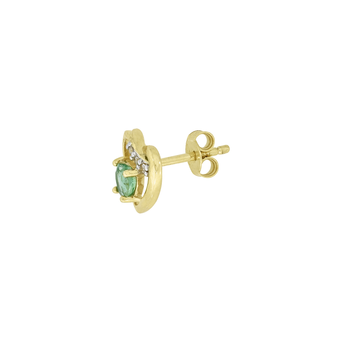 Topos de corazón en oro 2 tonos de 18 Kilates, con 2 esmeraldas centrales de 0.40 Ct y decoración en diamantes de 0.03 Ct