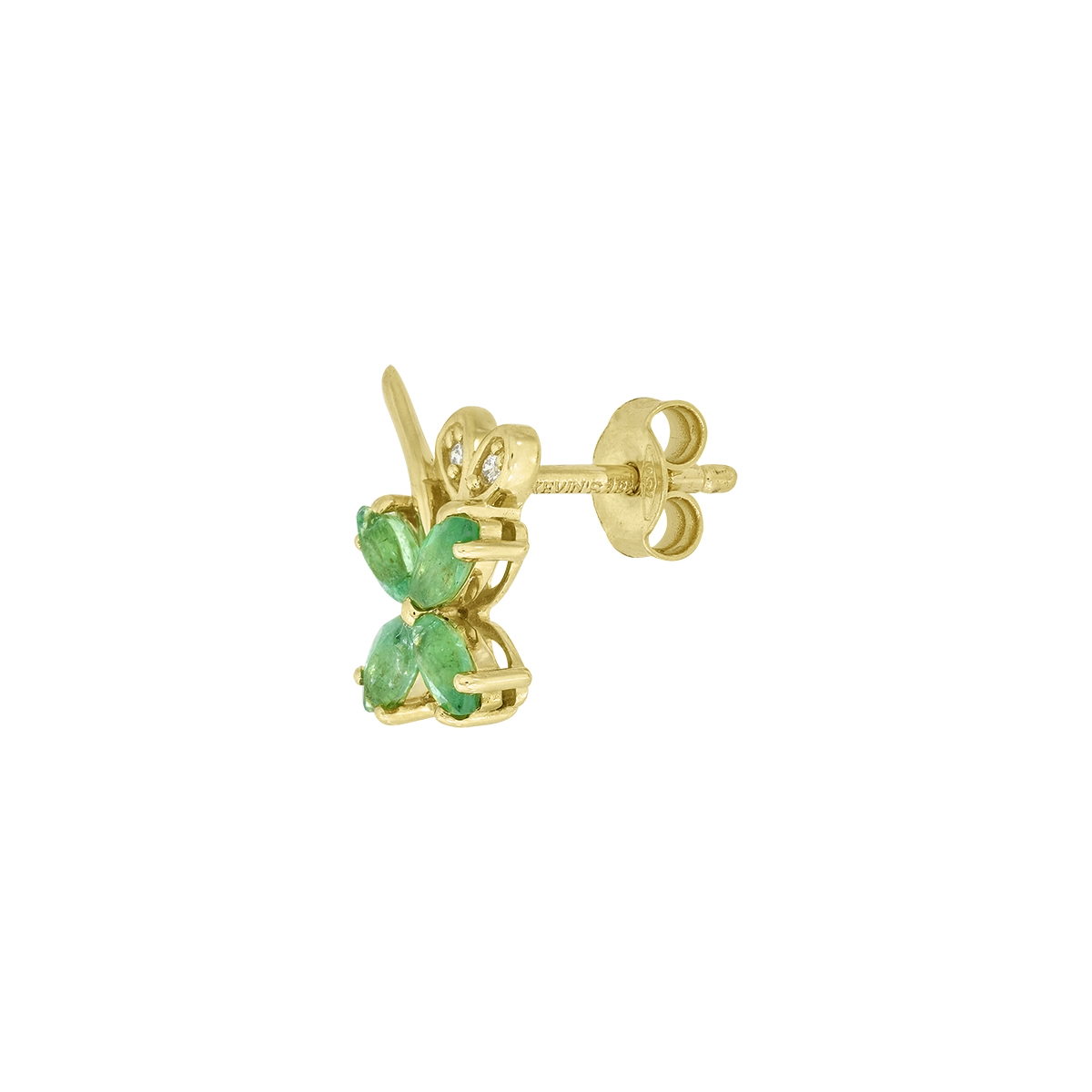 Topos de flores en oro amarillo de 18 Kilates, con esmeraldas de 0.45 Ct y decoración en diamantes de 0.02 Ct