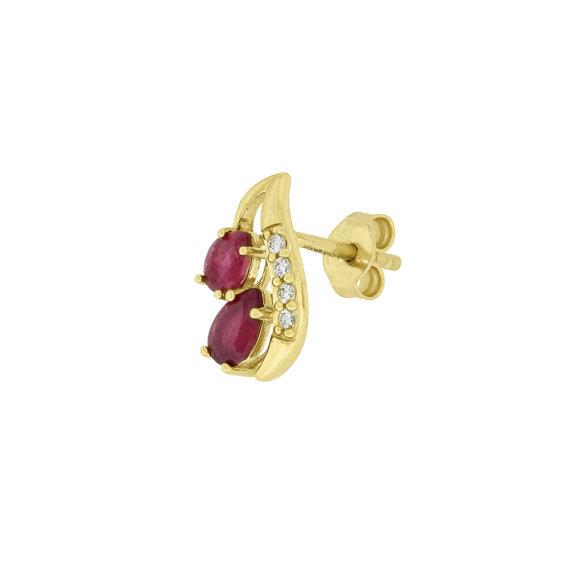 Topos en oro amarillo de 18 Kilates, Franja, con 4 rubís centrales de 0.90 Ct y decoración en diamantes de 0.06 Ct