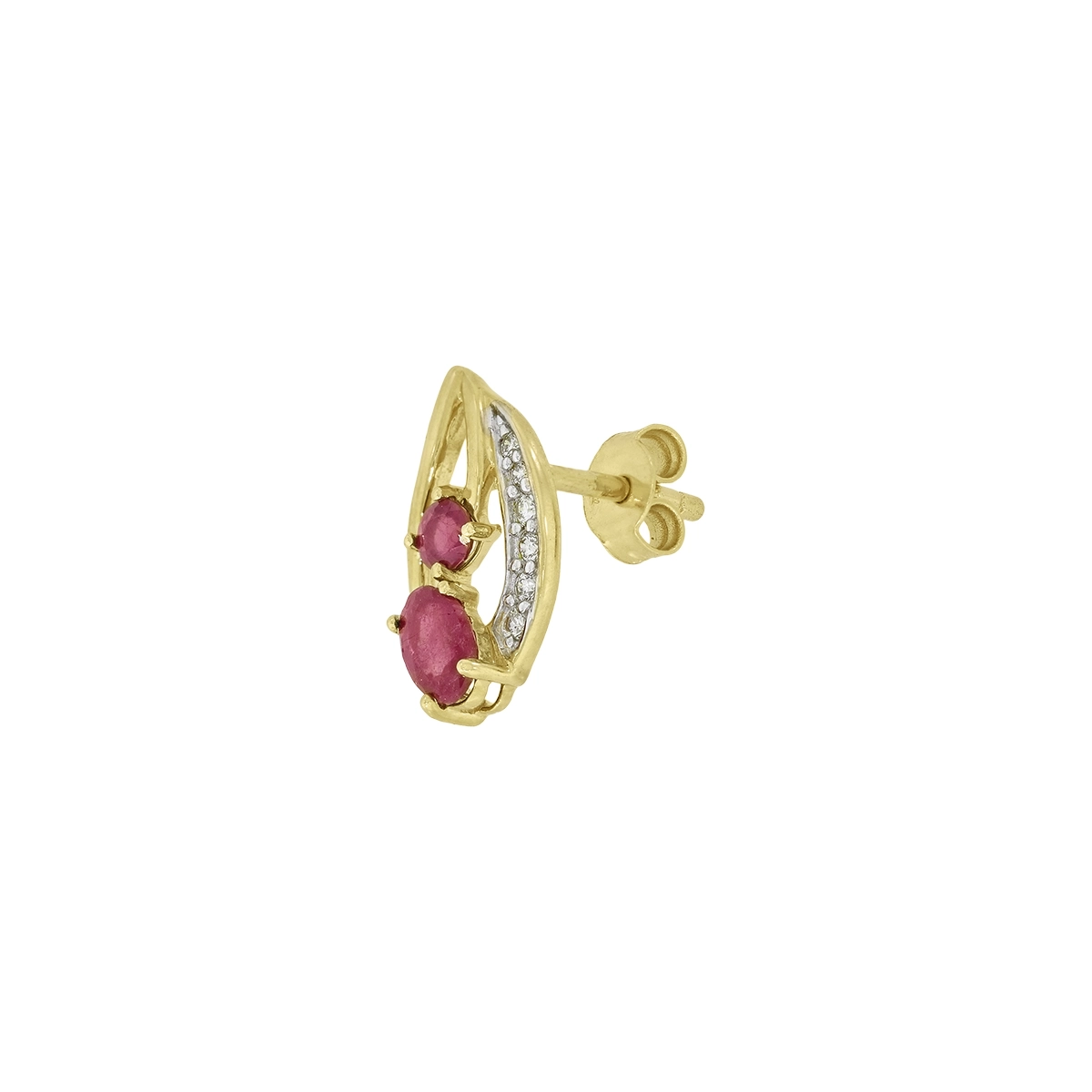 Topos en oro amarillo de 18 Kilates, Lágrima, con rubís de 0.85 Ct y diamantes de 0.08 Ct
