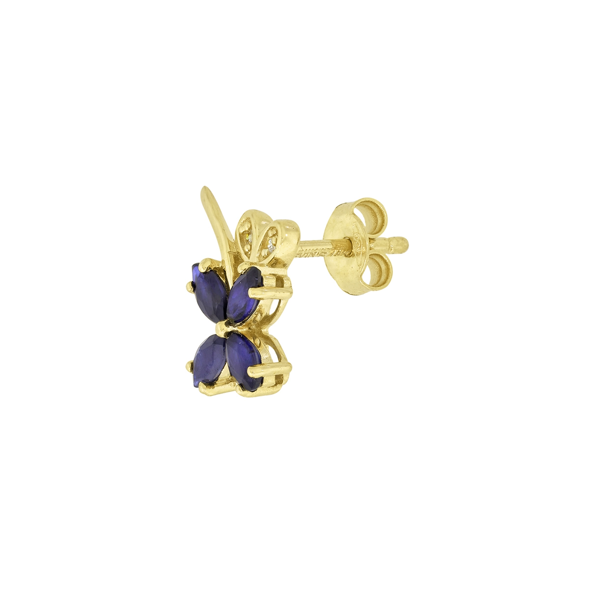 Topos de flores en oro amarillo de 18 Kilates, con zafiros 0.80 Ct y decoración en diamantes de 0.02 Ct