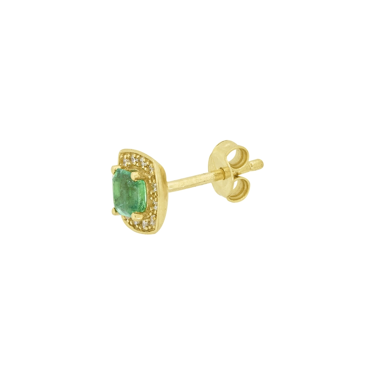 Topos en oro amarillo de 18 Kilates, Uñas+decoración, con 2 esmeraldas centrales de 0.70 Ct y decoración en diamantes de 0.12 Ct, 7 mm. de ancho