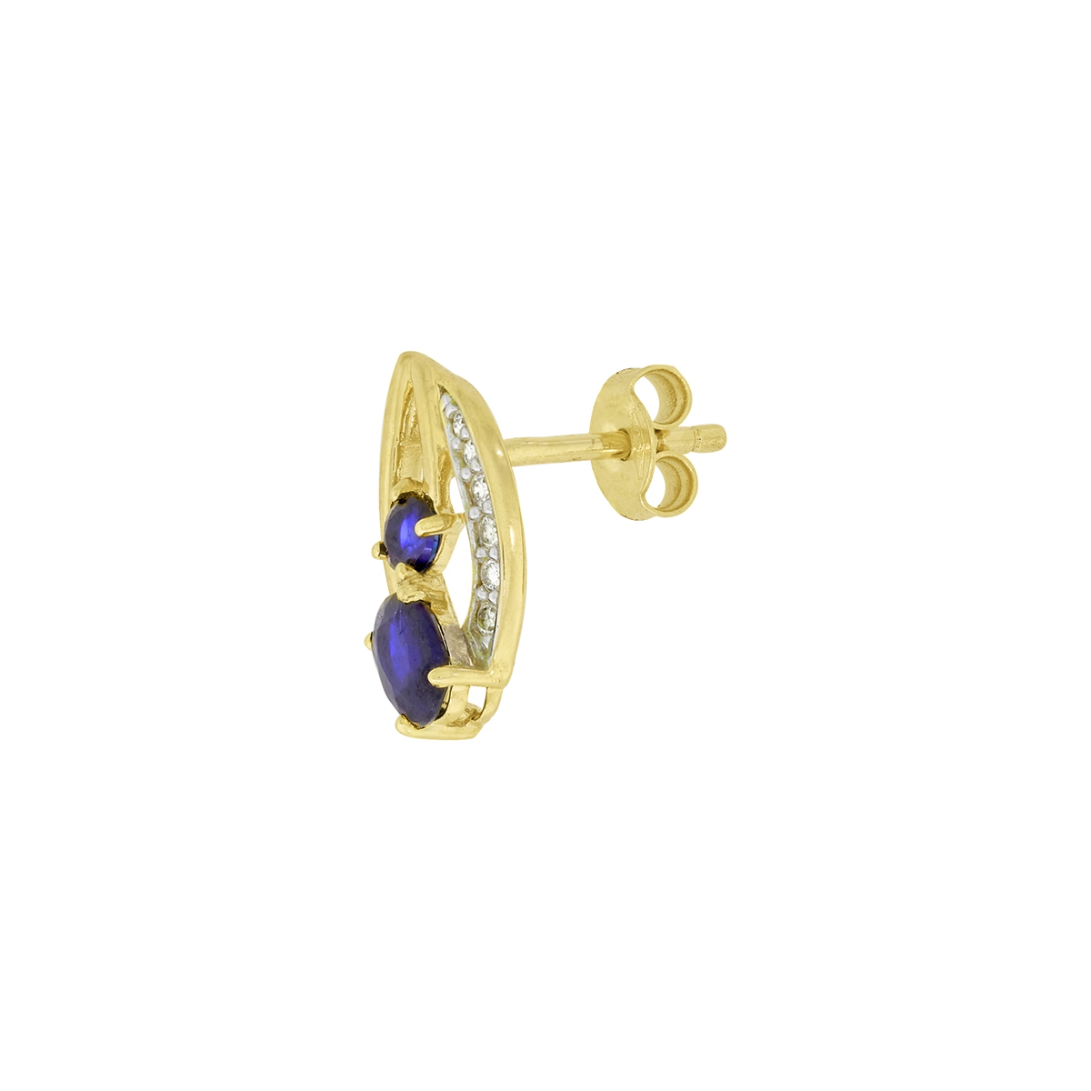 Topos en oro amarillo de 18 Kilates, Lágrima, con zafiros de 0.90 Ct y diamantes de 0.08 Ct