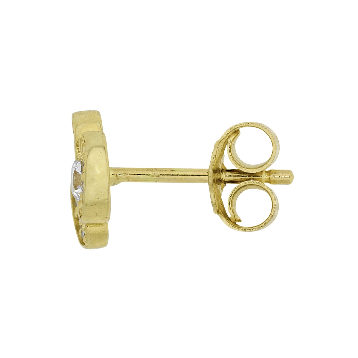 Topos de trébol en oro amarillo de 18 Kilates, con 2 zircones centrales y decoración en zircones