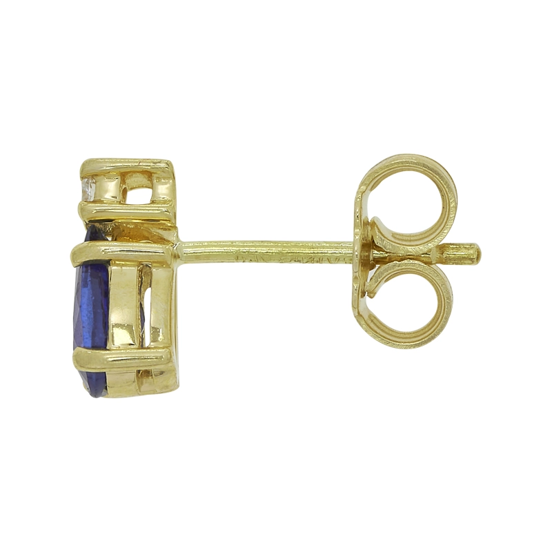 Topos en oro amarillo de 18 Kilates, con 2 zafiros centrales de 1.00 Ct y decoración en diamantes de 0.04 Ct