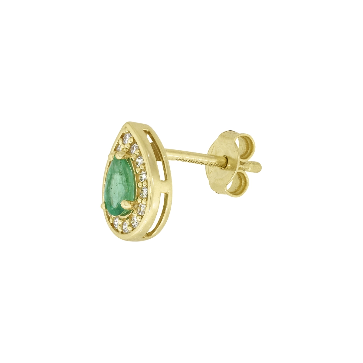 Topos en oro amarillo de 18 Kilates, Uñas+decoración, con 2 esmeraldas centrales de 0.35 Ct y decoración en diamantes de 0.14 Ct