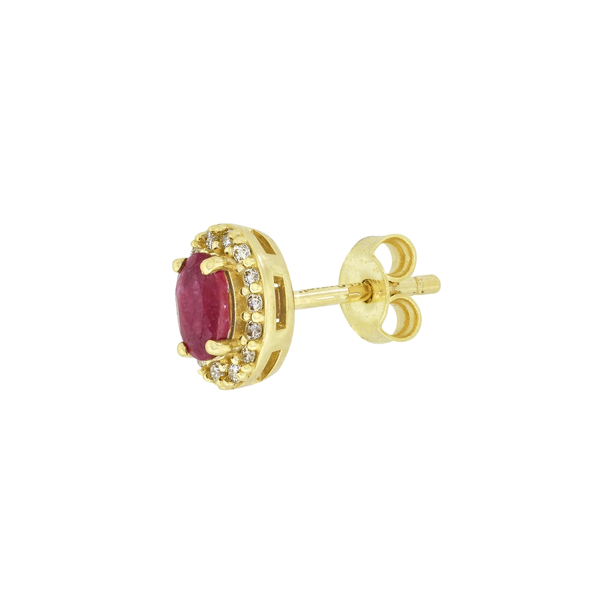 Topos en oro amarillo de 18 Kilates, Uñas+decoración, con 2 rubís centrales de 0.50 Ct y decoración en diamantes de 0.14 Ct