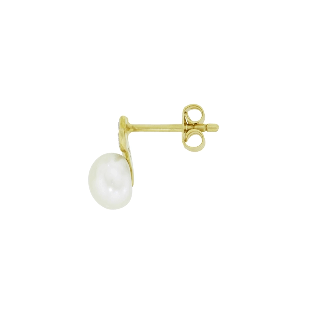 Topos en oro amarillo de 18 Kilates, Hoja, con perlas centrales de 6 mm de ancho aprox y decoración en diamantes de 0.02 Ct