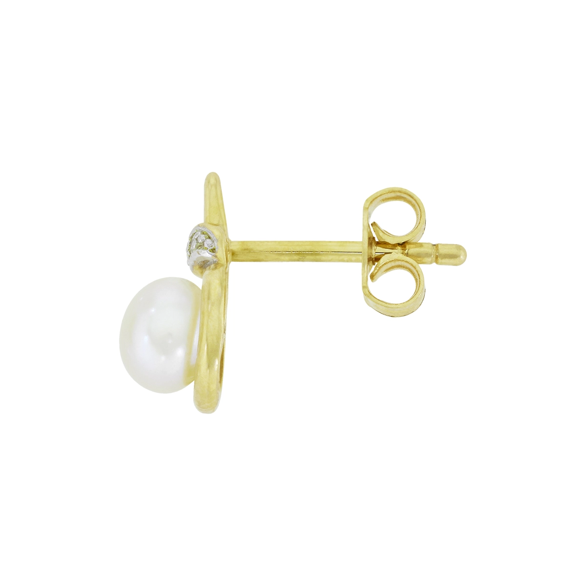 Topos en oro amarillo de 18 Kilates, Franja, con perla central de 5.50 mm de ancho aprox y decoración en diamantes de 0.02 Ct