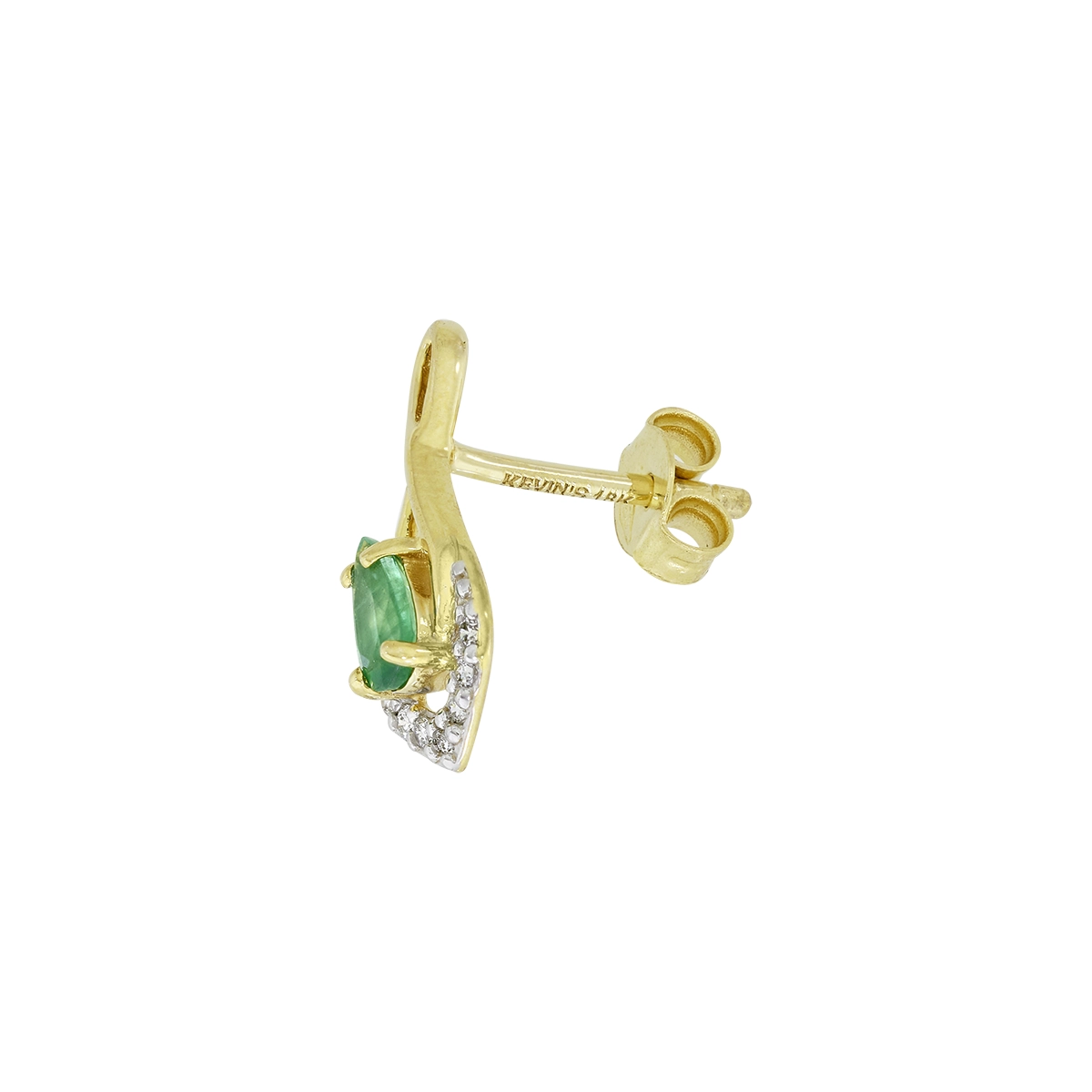 Topos en oro amarillo de 18 Kilates, Onda, con 2 esmeraldas centrales de 0.45 Ct y decoración en diamantes de 0.07 Ct