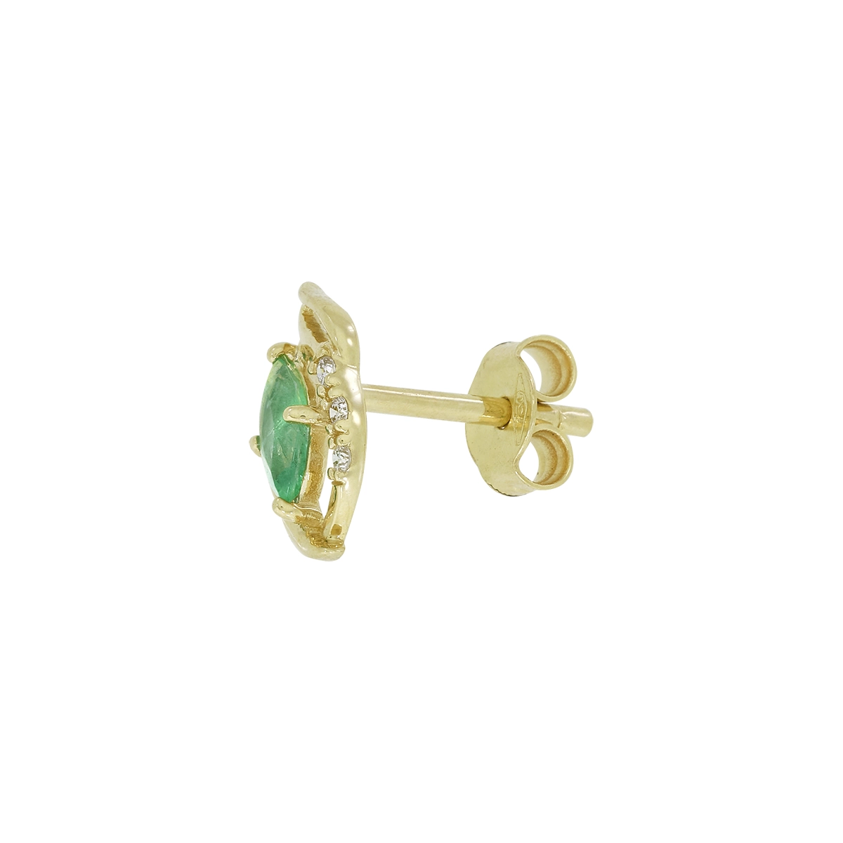 Topos en oro amarillo de 18 Kilates, Franja, con 2 esmeraldas centrales de 0.25 Ct y decoración en diamantes de 0.03 Ct