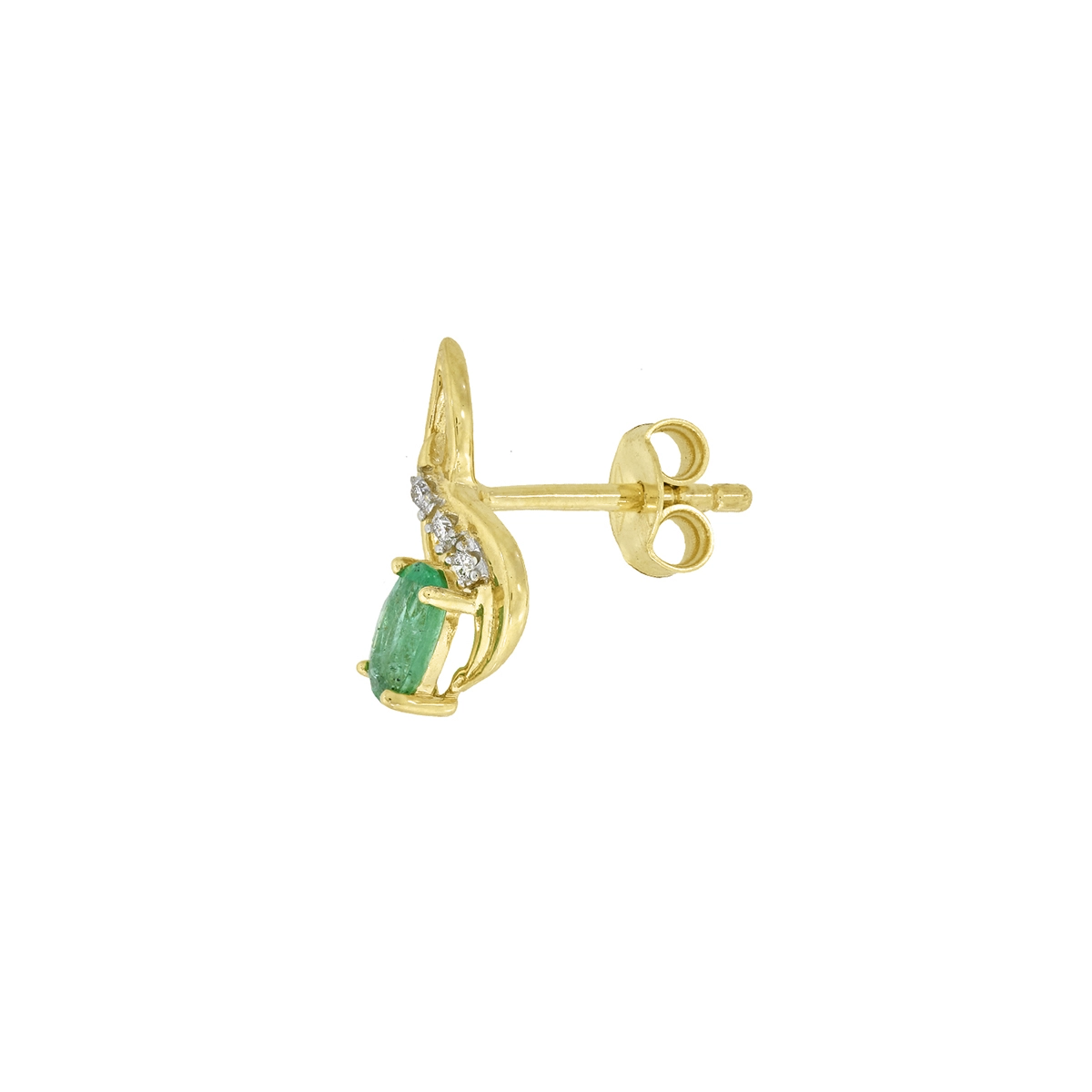 Topos en oro amarillo de 18 Kilates, Franja, con 2 esmeraldas centrales de 0.65 Ct y decoración en diamantes de 0.03 Ct