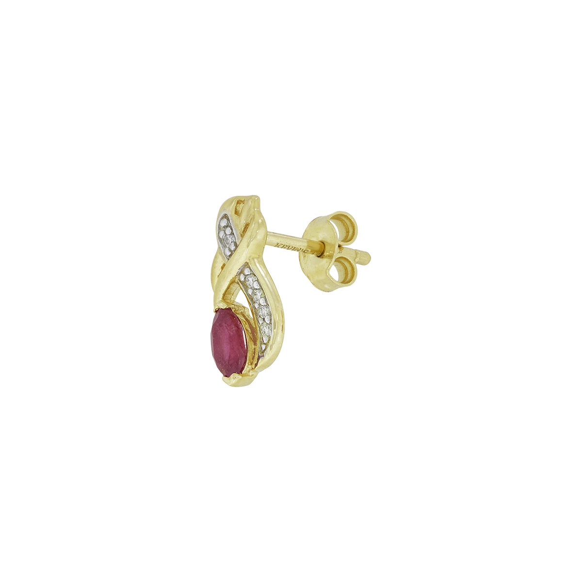 Topos en oro amarillo de 18 Kilates, Franja, con 2 rubís centrales de 0.35 Ct y decoración en diamantes de 0.05 Ct
