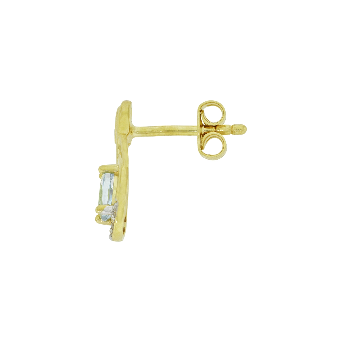 Topos en oro amarillo de 18 Kilates, Lágrima, con 2 topacios centrales y decoración en diamantes de 0.07 Ct