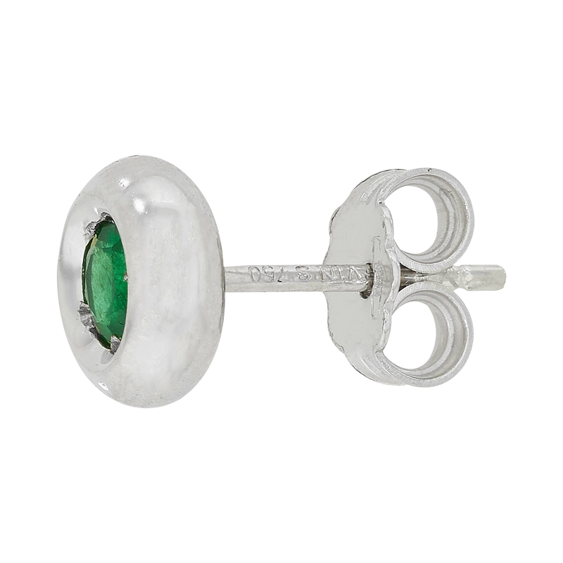 Topos studs en oro blanco de 18 Kilates, Bisel, con 2 esmeraldas centrales de 0.36 Ct, 7 mm. de ancho