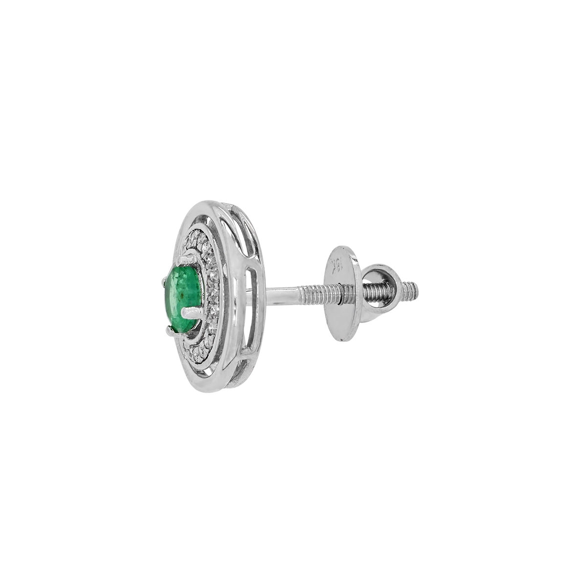 Topos en oro blanco de 18 Kilates, Uñas+decoración, con 2 esmeraldas centrales de 0.50 Ct y decoración en diamantes de 0.10 Ct, 11 mm. de ancho