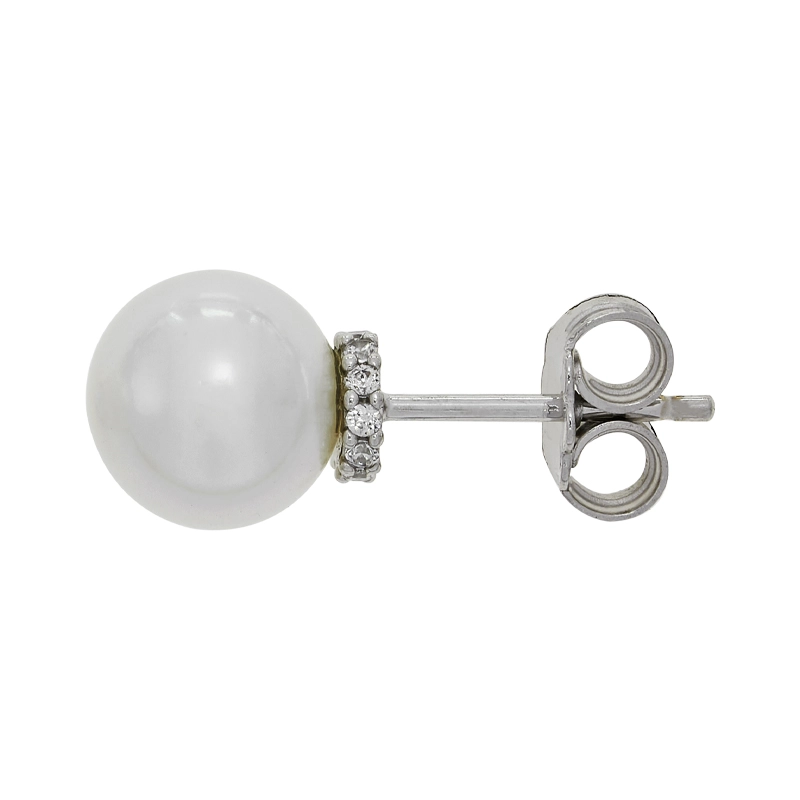Topos en oro blanco de 18 Kilates, con perlas centrales de 7.50 mm de ancho aprox y decoración en zircones