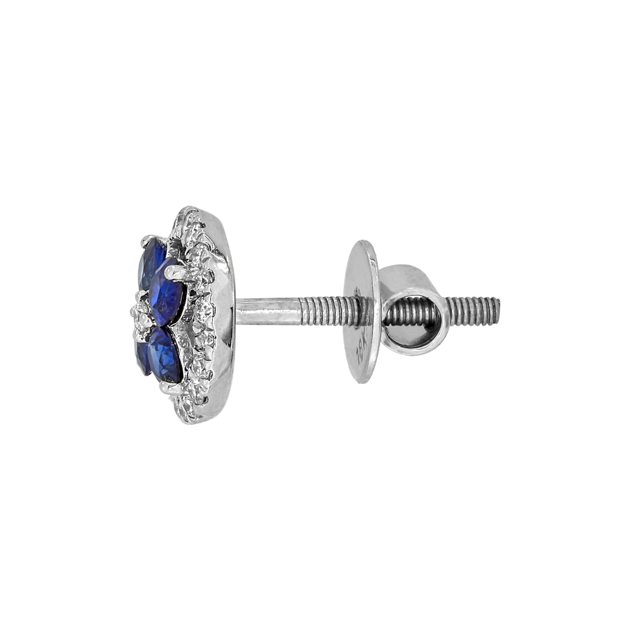Topos de flores en oro blanco de 18 Kilates, Flores, con 8 zafiros centrales de 0.65 Ct y decoración en diamantes de 0.20 Ct