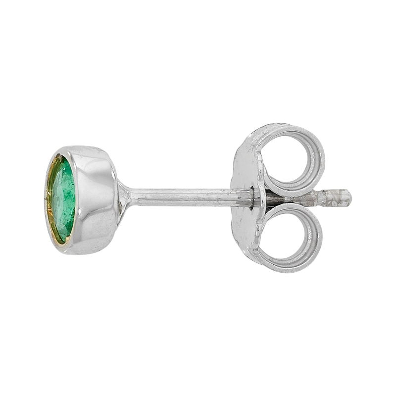 Topos studs en oro blanco de 18 Kilates, Bisel, con 2 esmeraldas centrales de 0.36 Ct, 5 mm. de ancho