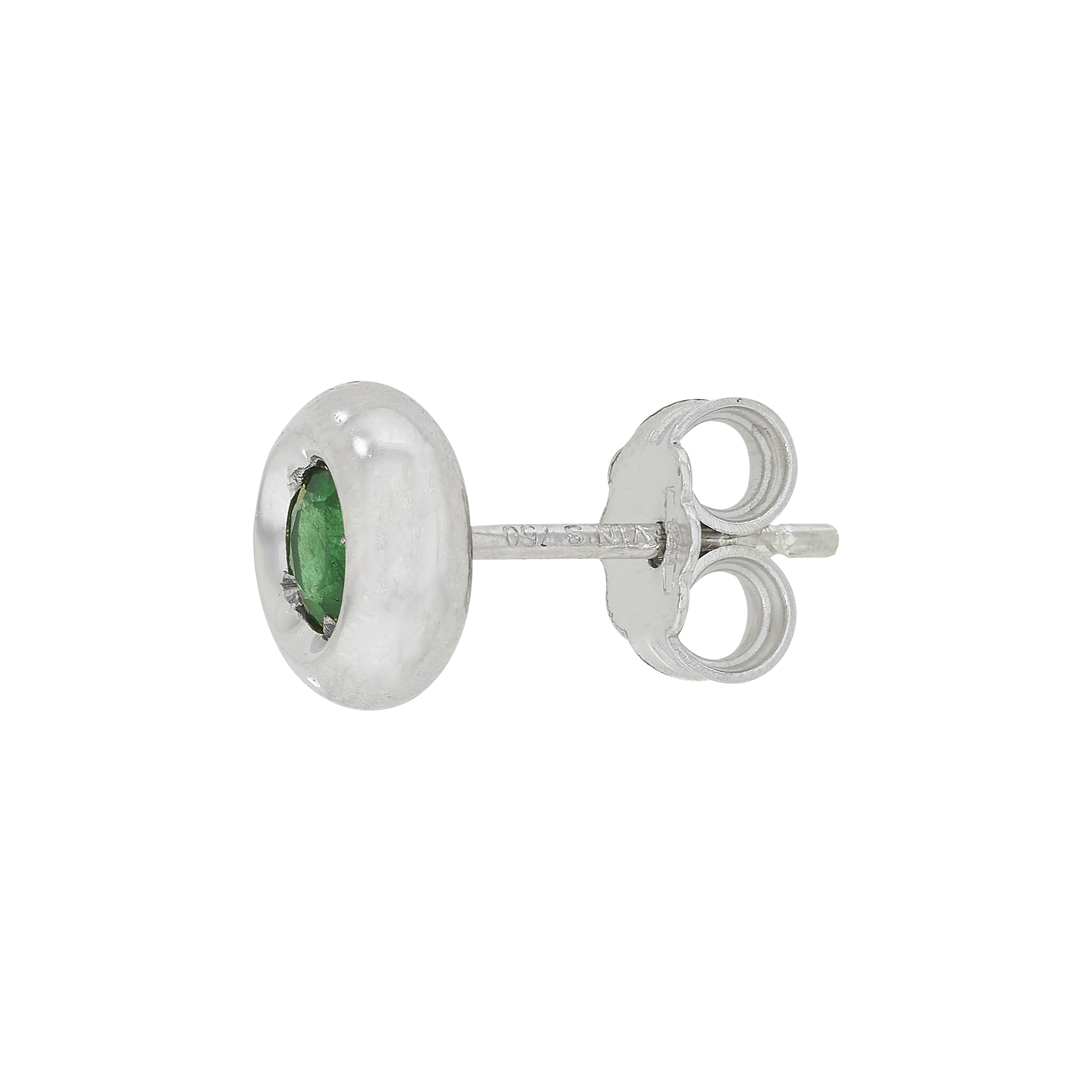 Topos studs en oro blanco de 18 Kilates, Bisel, con 2 esmeraldas centrales de 0.24 Ct