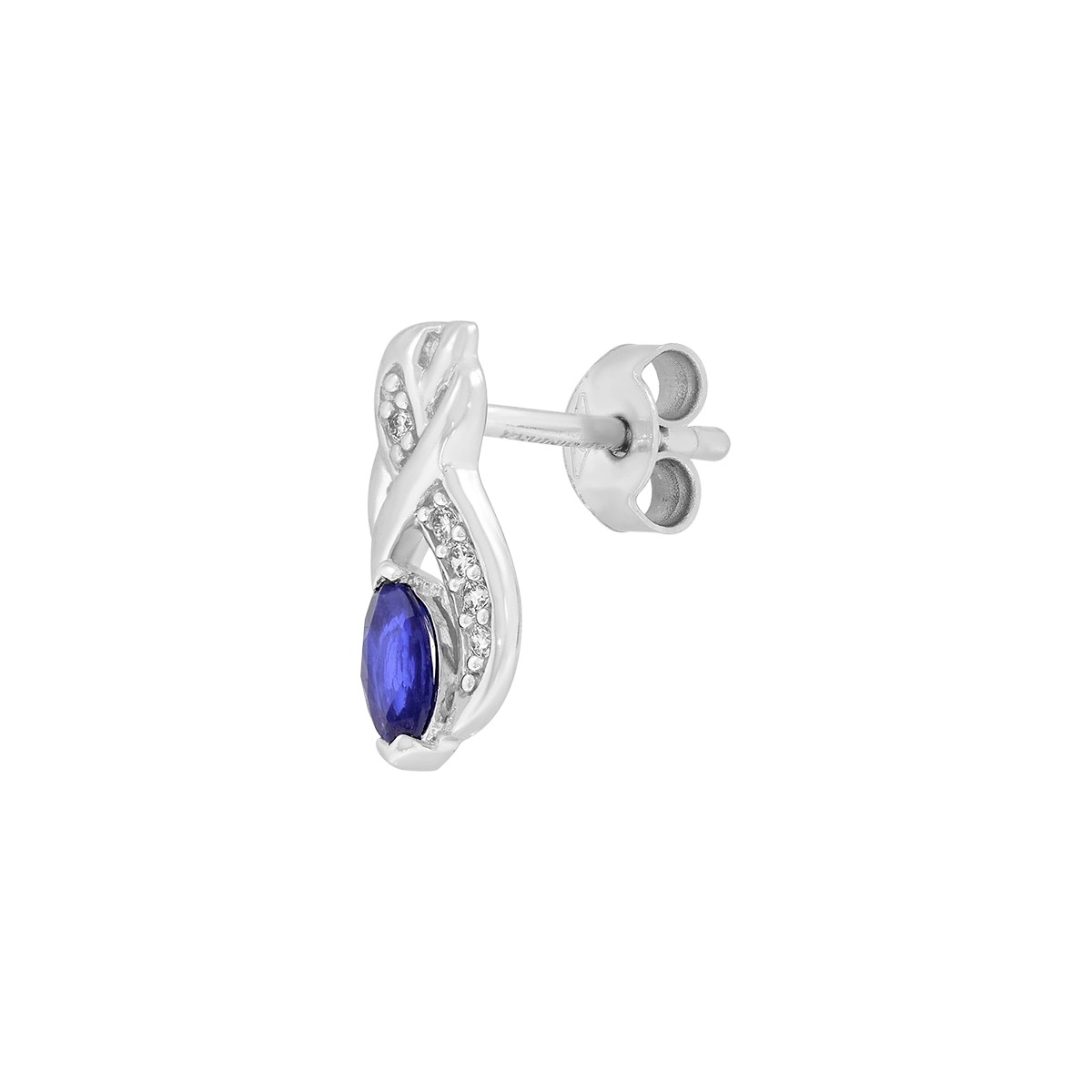 Topos en oro blanco de 18 Kilates, Franja, con 2 zafiros centrales de 0.25 Ct y decoración en diamantes de 0.05 Ct