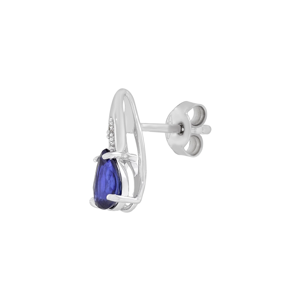 Topos en oro blanco de 18 Kilates, Lágrima, con 2 zafiros centrales de 0.75 Ct y decoración en diamantes de 0.02 Ct