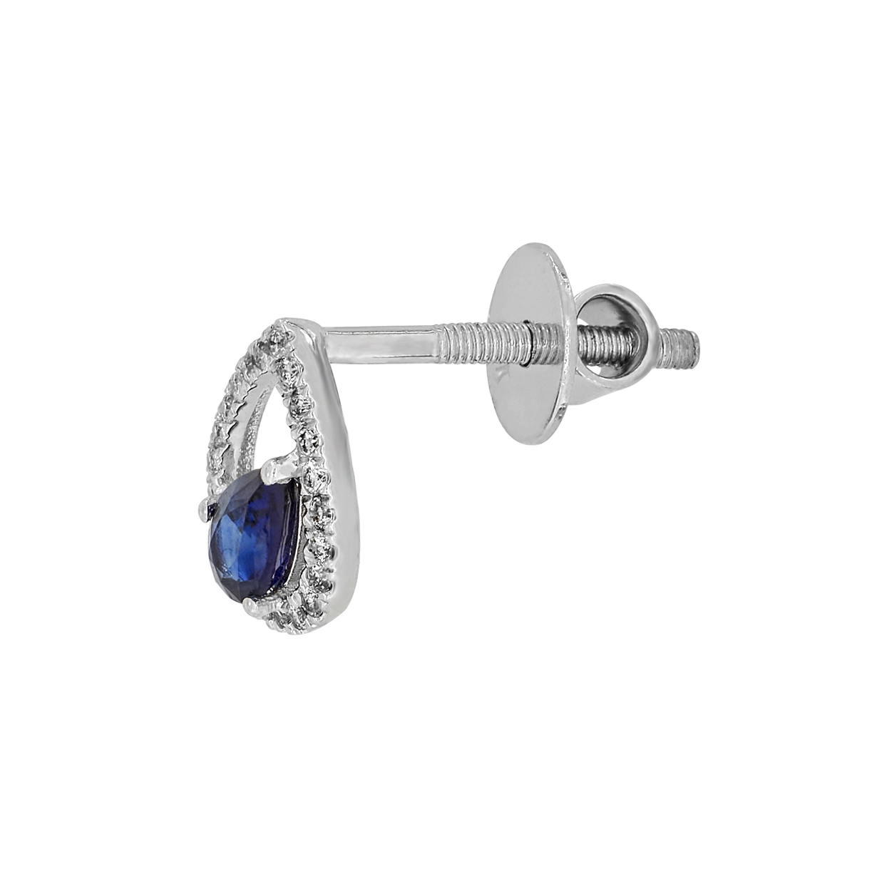 Topos en oro blanco de 18 Kilates, Lágrima, con 2 zafiros centrales de 0.50 Ct y decoración en diamantes de 0.12 Ct