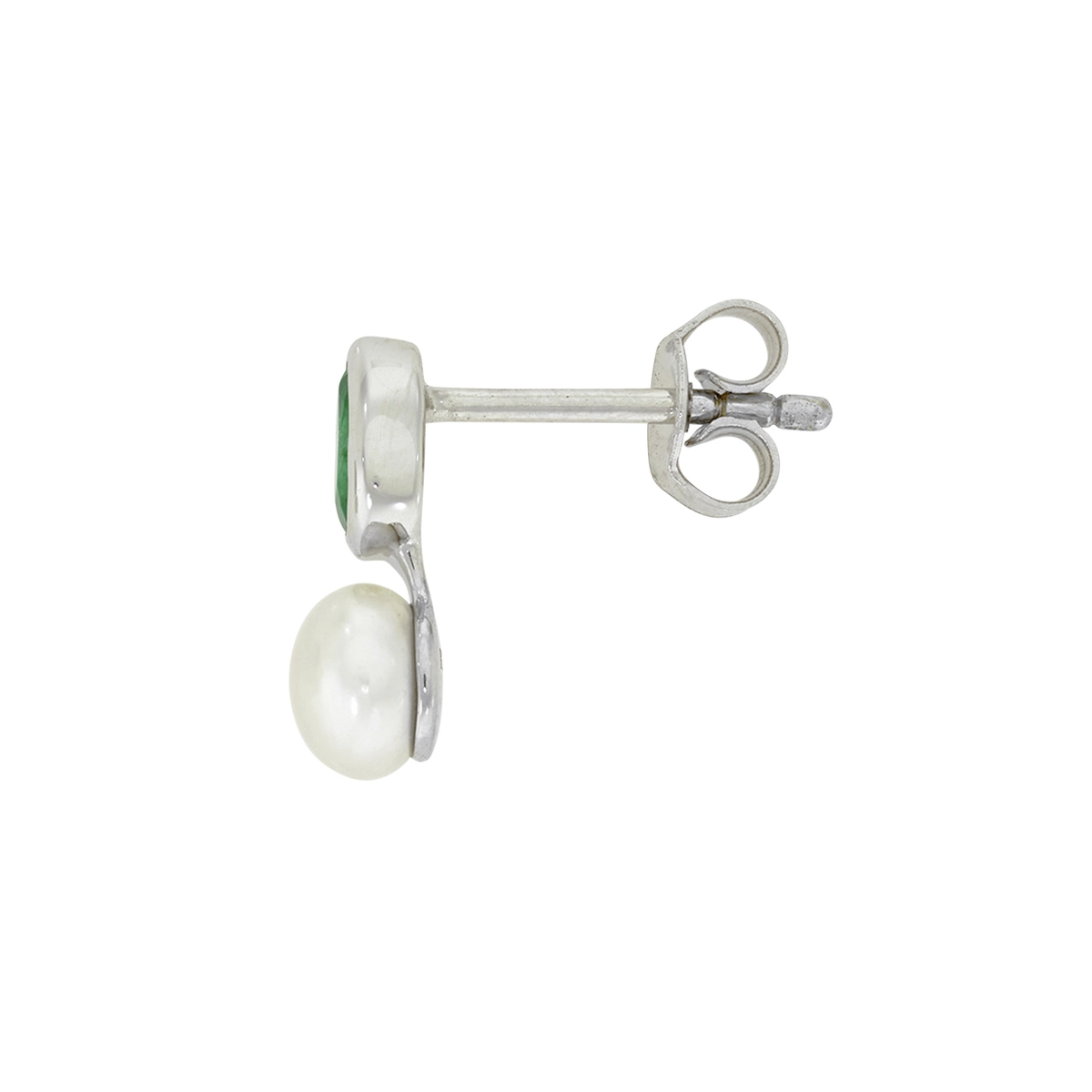 Topos en oro blanco de 18 Kilates, Lágrima, con 2 esmeraldas centrales de 0.65 Ct y decoración en perlas de 5 mm de ancho aprox