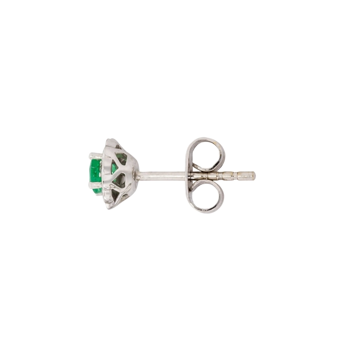 Topos de flores en oro blanco de 18 Kilates, con 2 esmeraldas centrales de 0.30 Ct y decoración en diamantes de 0.15 Ct