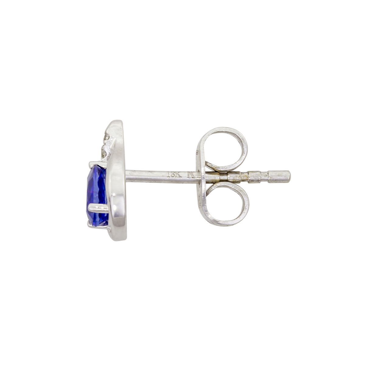 Topos en oro blanco de 18 Kilates, Lágrima, con 2 zafiros centrales de 0.40 Ct y decoración en diamantes de 0.03 Ct