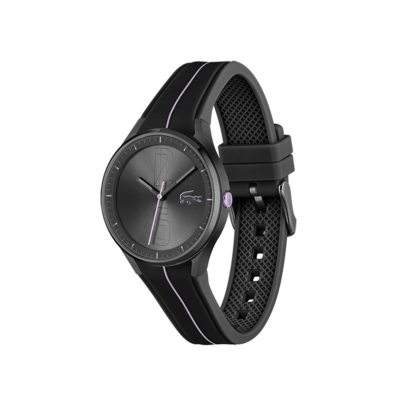 Reloj Lacoste analogo, para Dama, tablero redondo, estilo index + arabigo, pulso silicona
