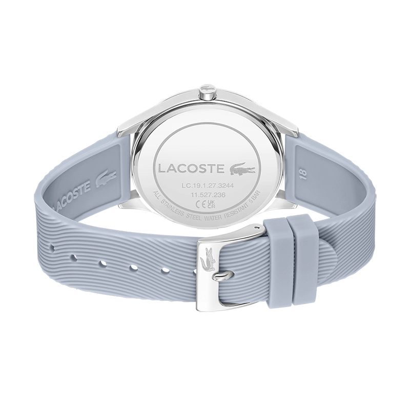 Reloj Lacoste analogo, para Dama, tablero redondo, estilo sin numeros, pulso silicona