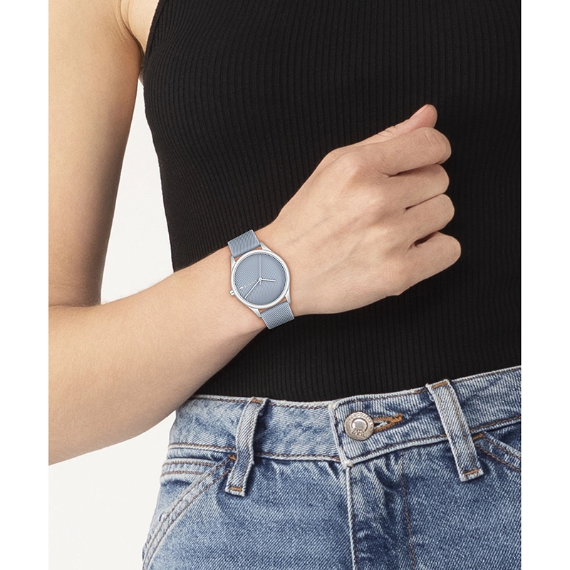 Reloj Lacoste analogo, para Dama, tablero redondo, estilo sin numeros, pulso silicona