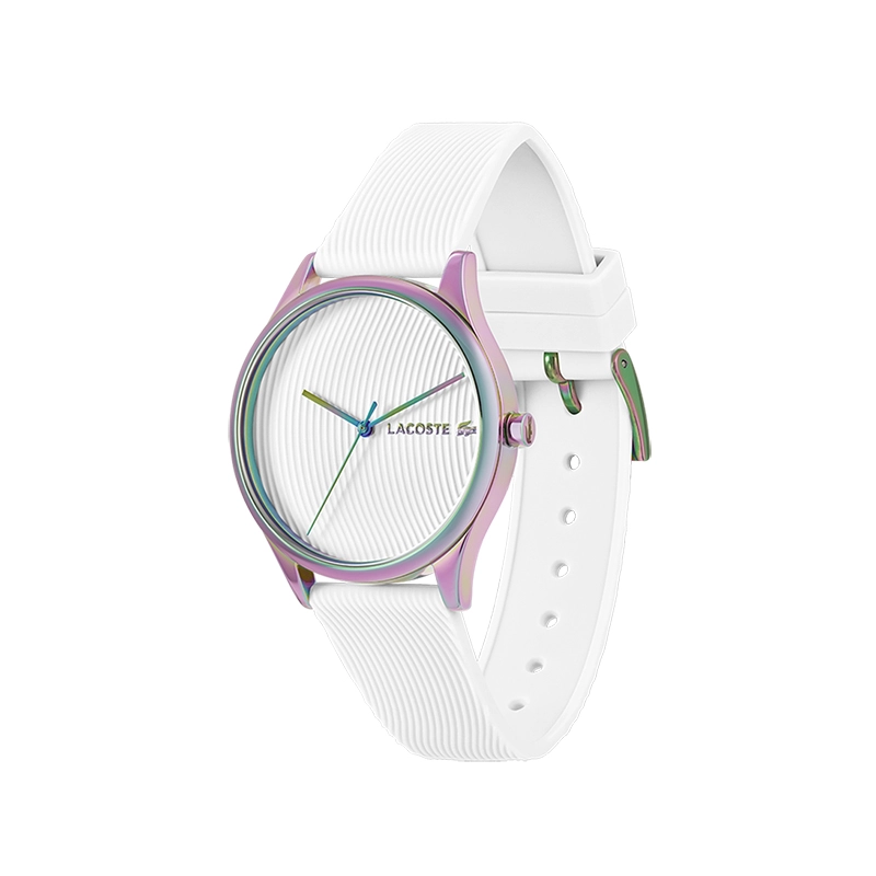 Reloj Lacoste analogo, para Dama, tablero redondo, estilo sin numeros, pulso silicona
