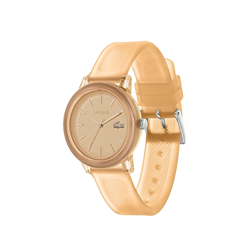 Reloj Lacoste analogo, para Dama, tablero redondo, estilo index, pulso silicona