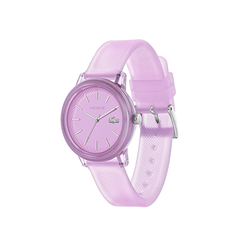 Reloj Lacoste analogo, para Dama, tablero redondo, estilo index, pulso silicona