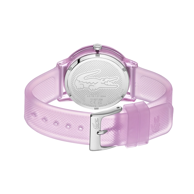 Reloj Lacoste analogo, para Dama, tablero redondo, estilo index, pulso silicona