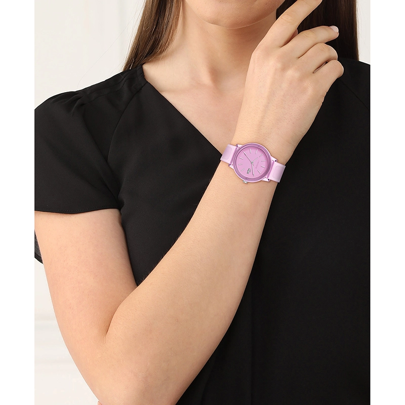 Reloj Lacoste analogo, para Dama, tablero redondo, estilo index, pulso silicona